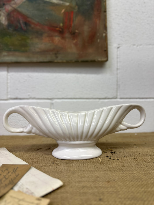 White Fluted Mantle Vase Arthur Wood Twin Handles