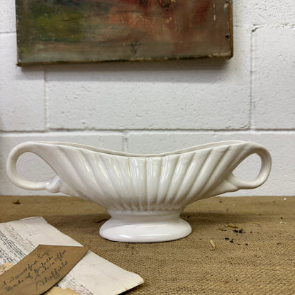 White Fluted Mantle Vase Arthur Wood Twin Handles