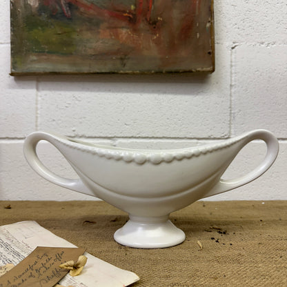 White Fluted Mantle Vase Twin Handles