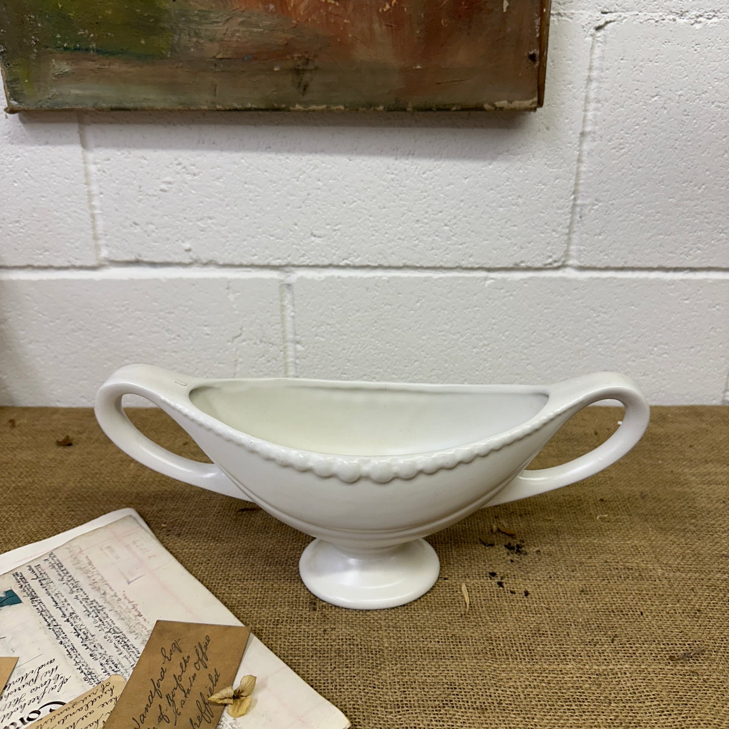 White Fluted Mantle Vase Twin Handles