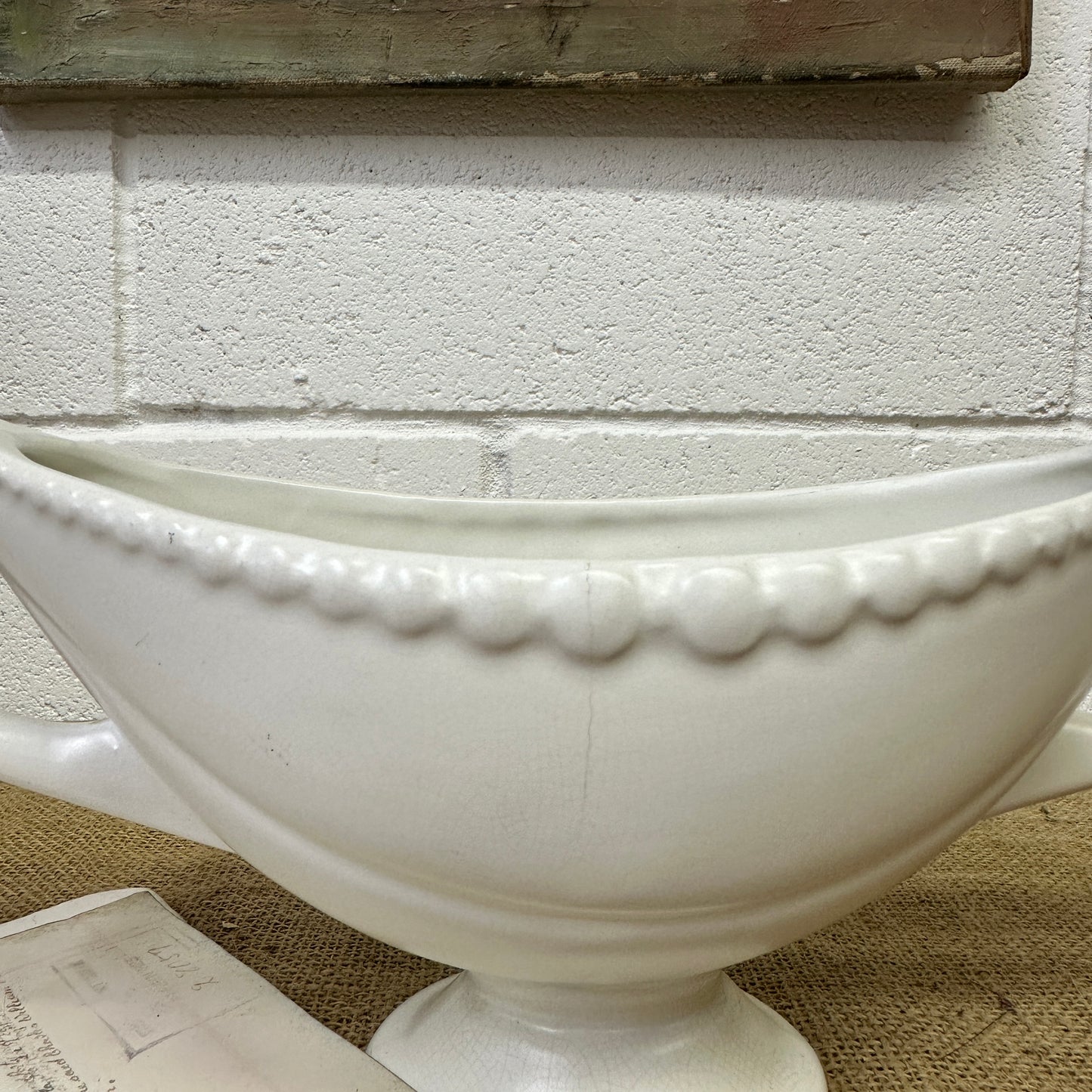 White Fluted Mantle Vase Twin Handles