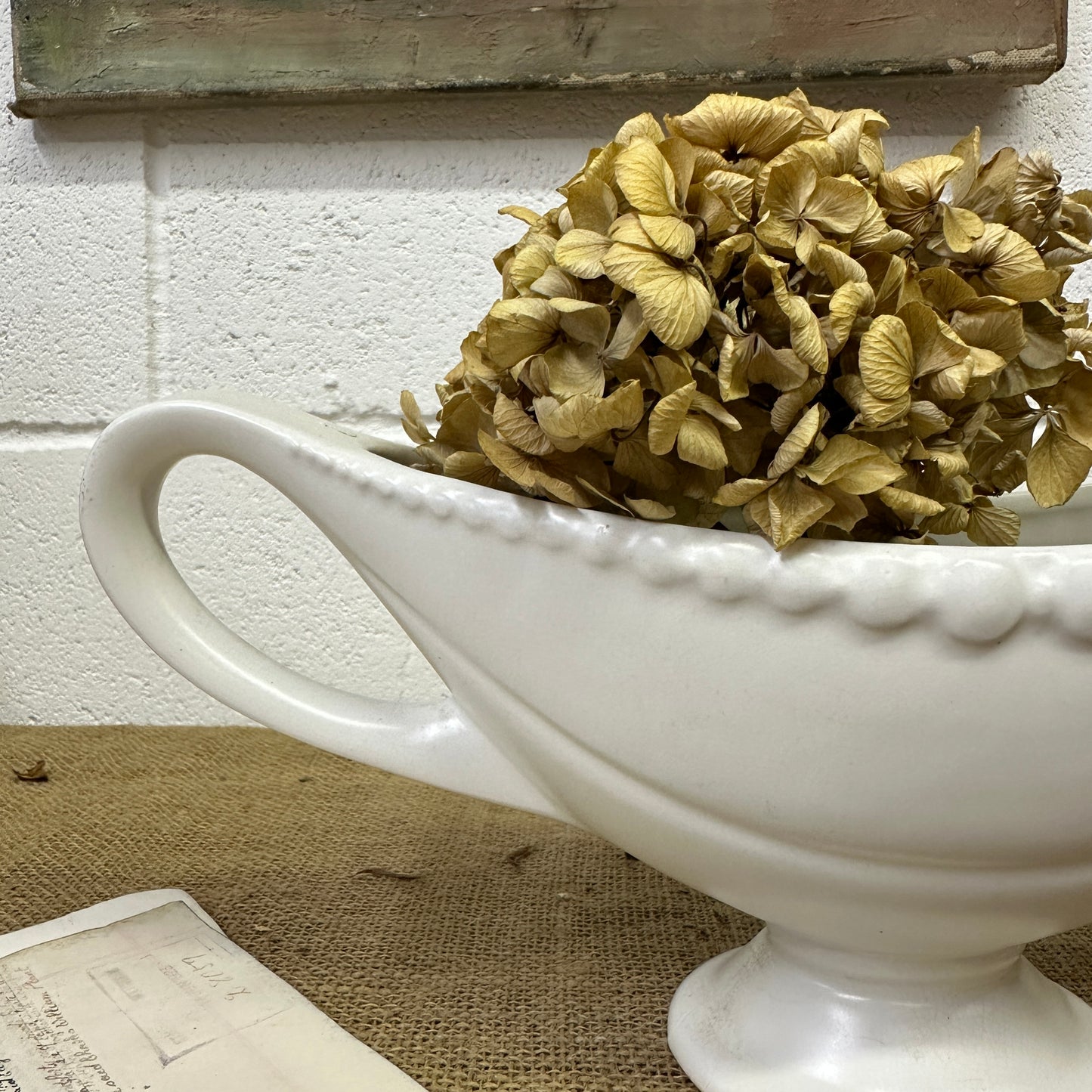 White Fluted Mantle Vase Twin Handles