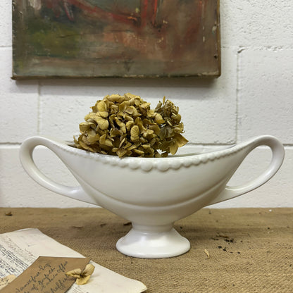 White Fluted Mantle Vase Twin Handles