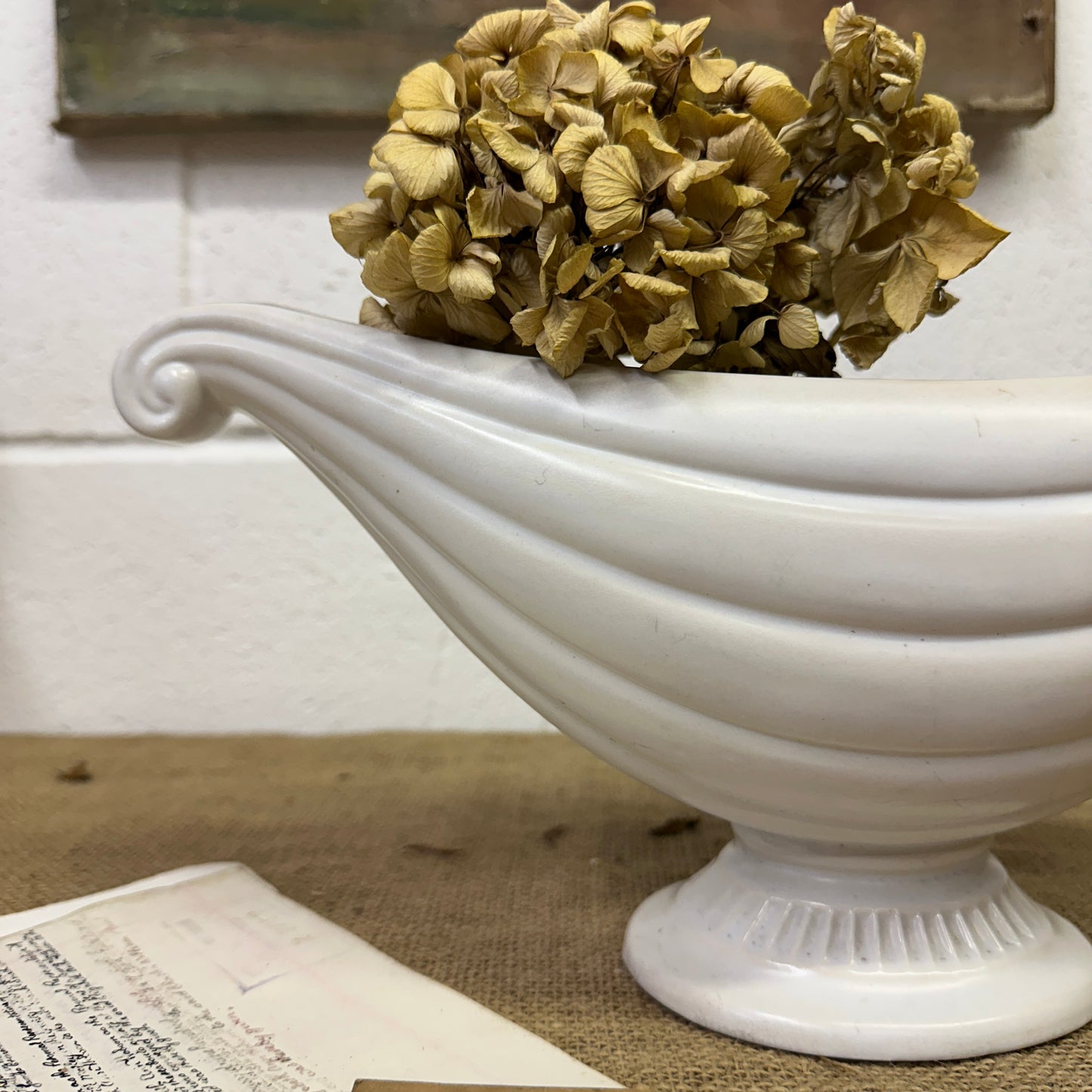 White Fluted Mantle Vase