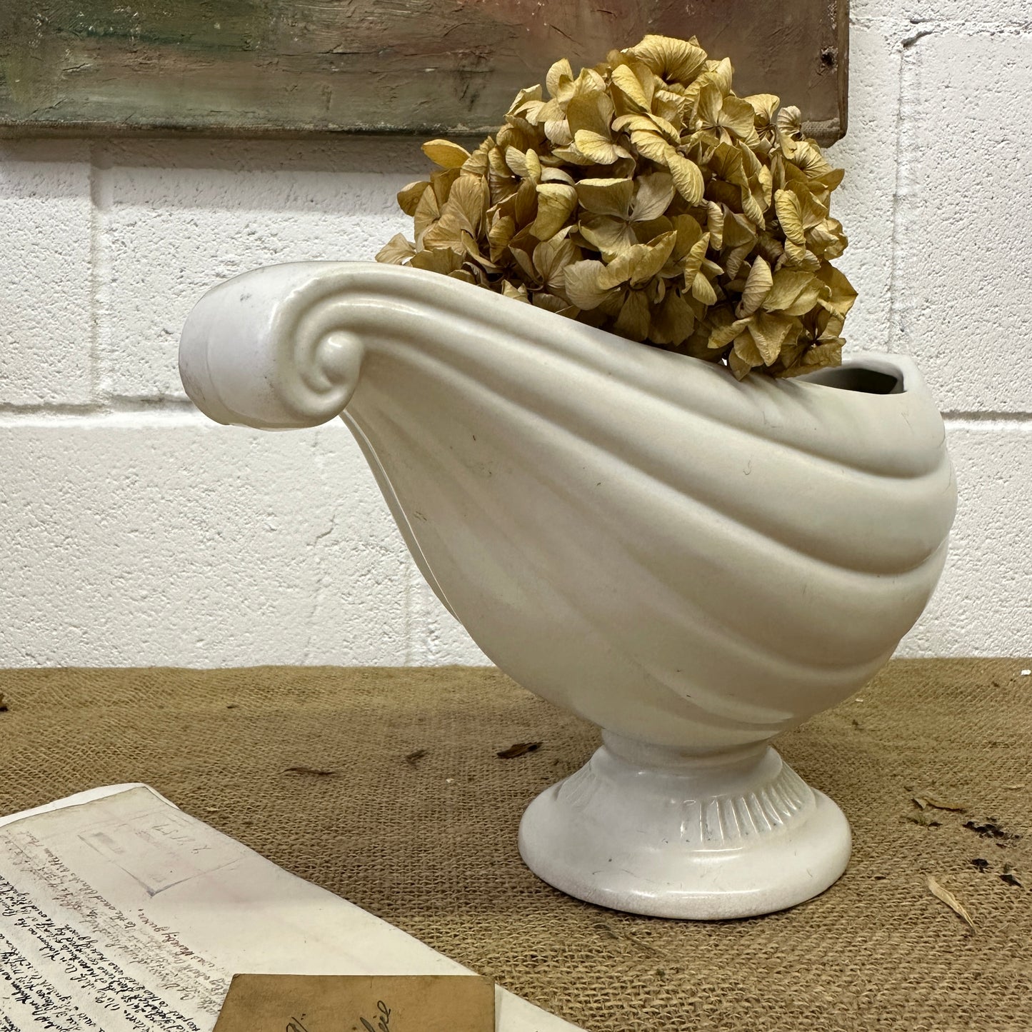 White Fluted Mantle Vase