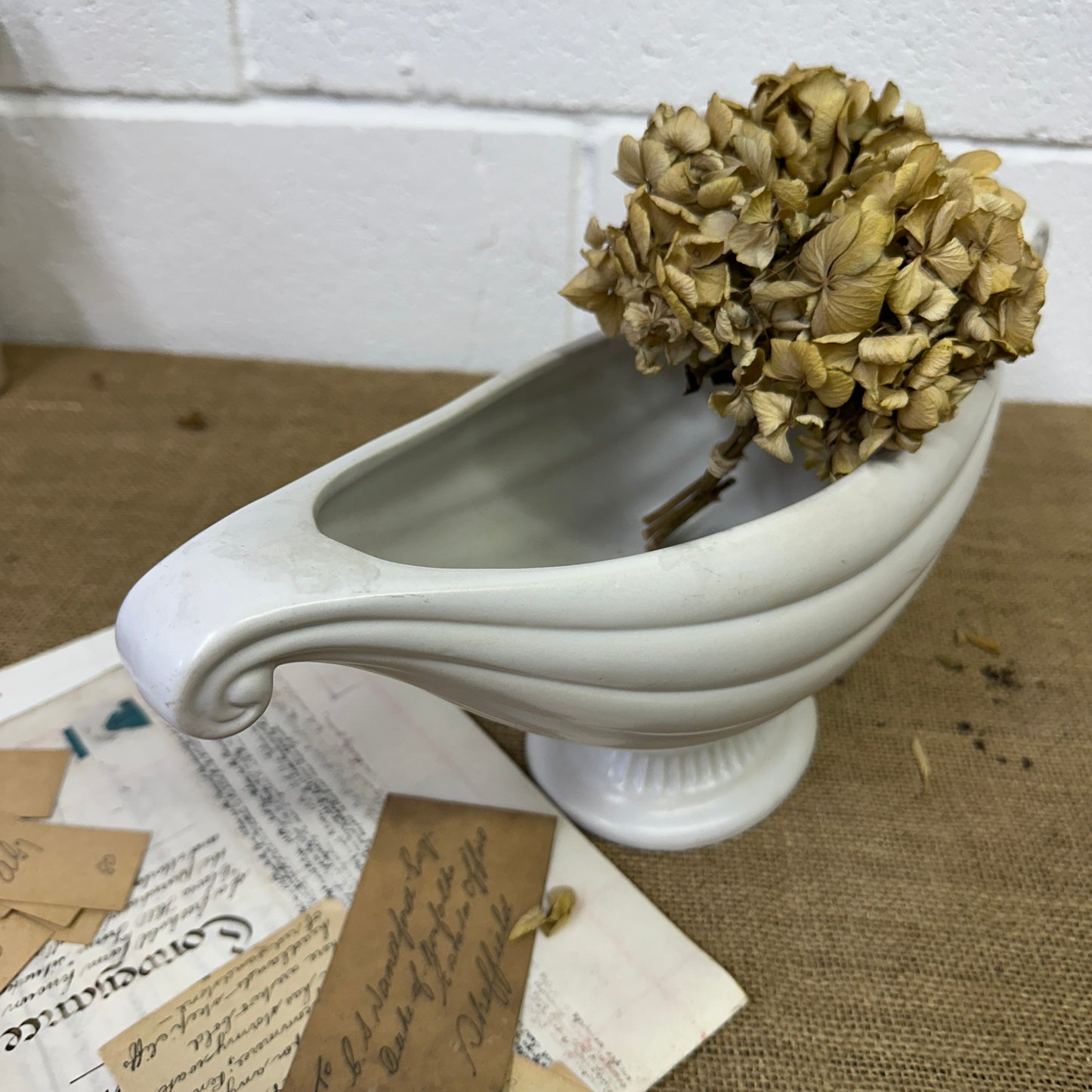 White Fluted Mantle Vase