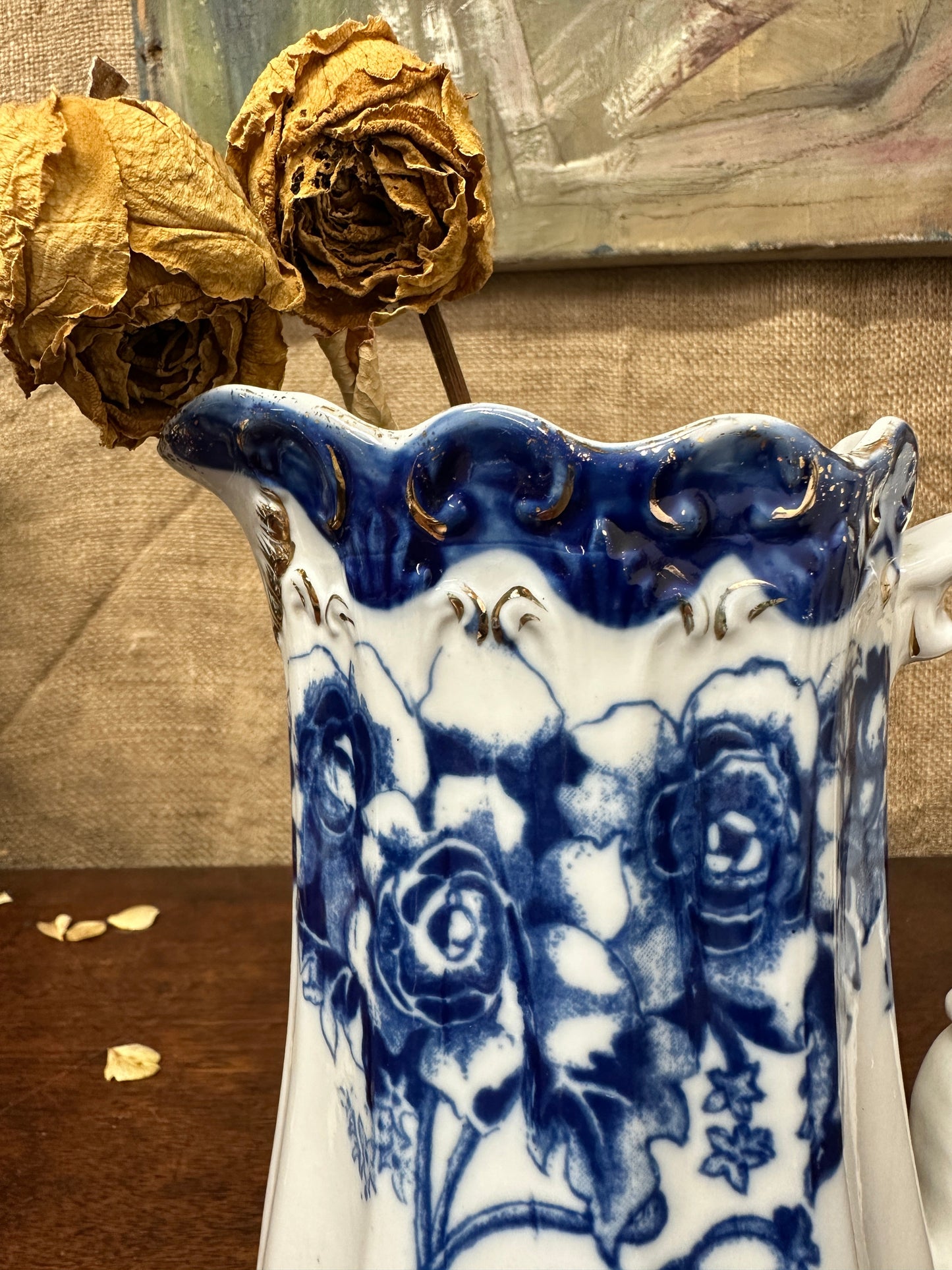 Victorian Transfer-ware Blue Water Jug The Blind Mole