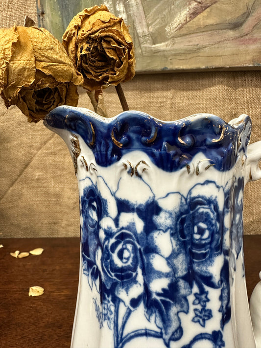 Victorian Transfer-ware Blue Water Jug The Blind Mole