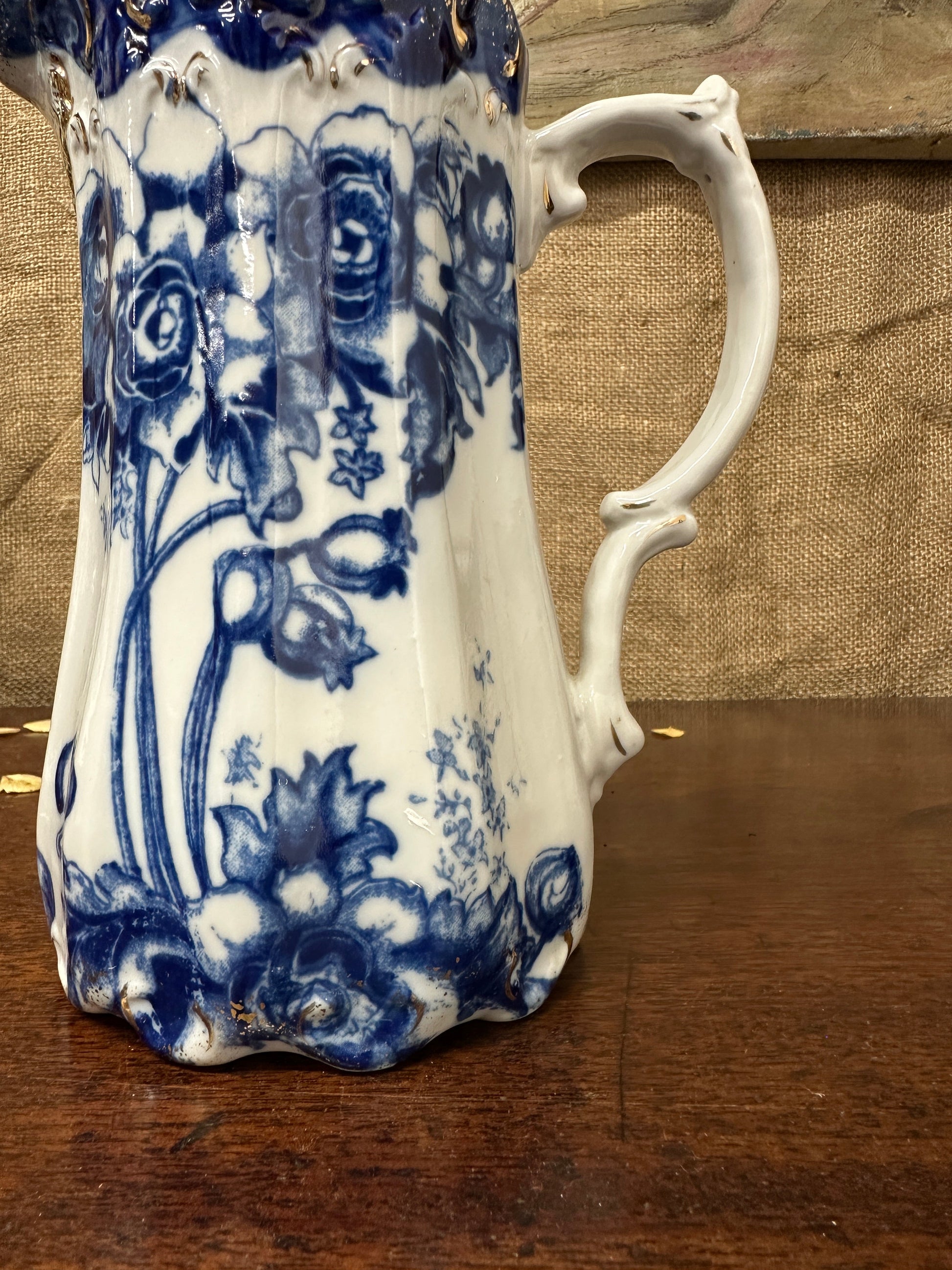 Victorian Transfer-ware Blue Water Jug The Blind Mole