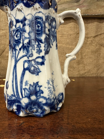 Victorian Transfer-ware Blue Water Jug The Blind Mole