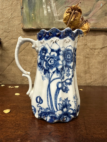 Victorian Transfer-ware Blue Water Jug The Blind Mole