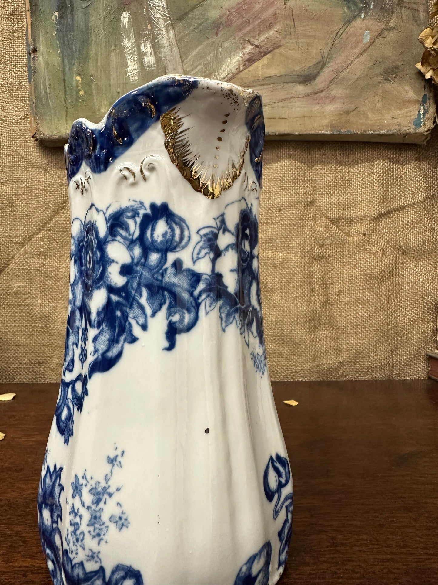 Victorian Transfer-ware Blue Water Jug The Blind Mole