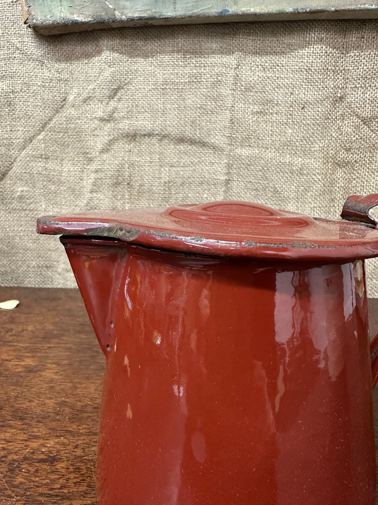 French Red Enamel Lidded Jug