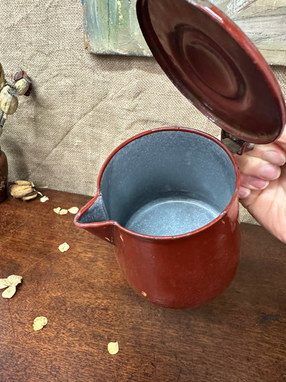 French Red Enamel Lidded Jug