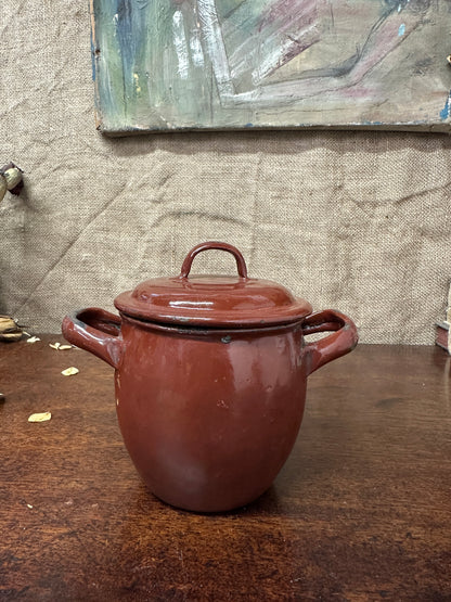 French Red Enamel Lidded Pot