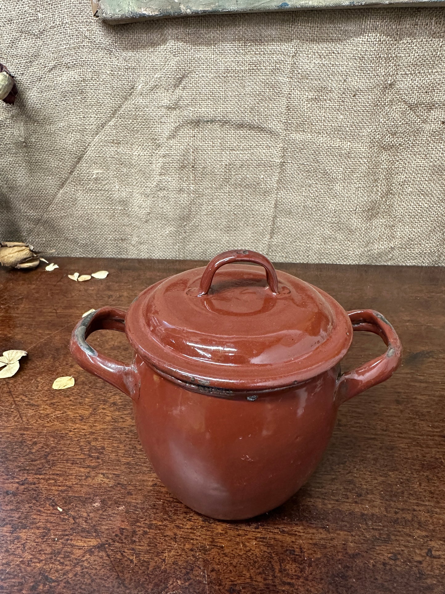 French Red Enamel Lidded Pot
