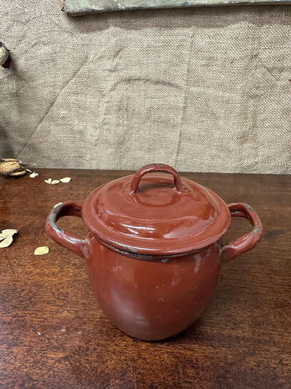 French Red Enamel Lidded Pot