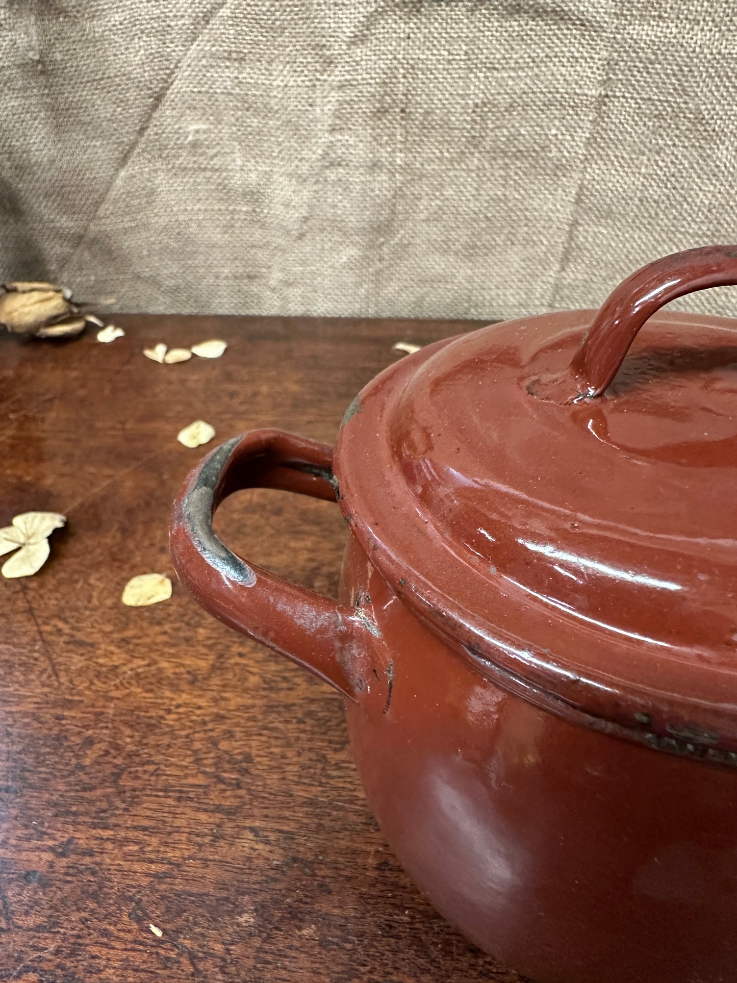 French Red Enamel Lidded Pot