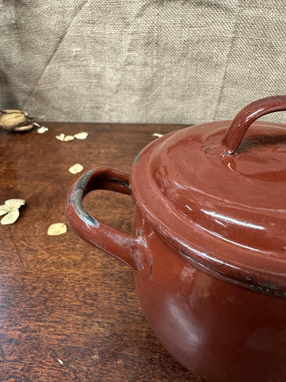 French Red Enamel Lidded Pot