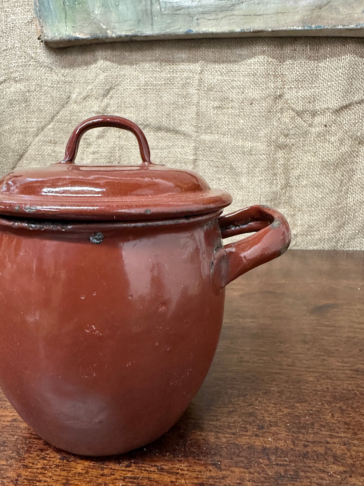 French Red Enamel Lidded Pot