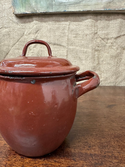French Red Enamel Lidded Pot