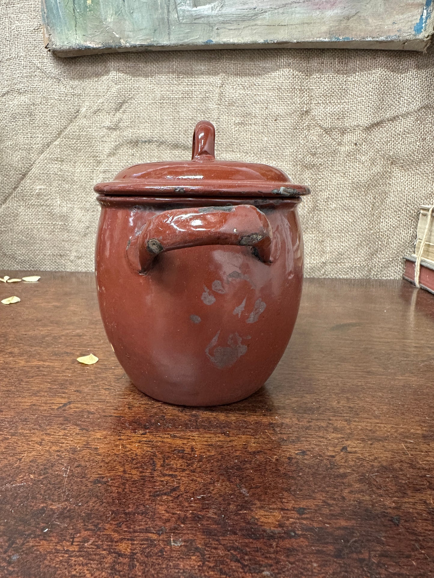 French Red Enamel Lidded Pot