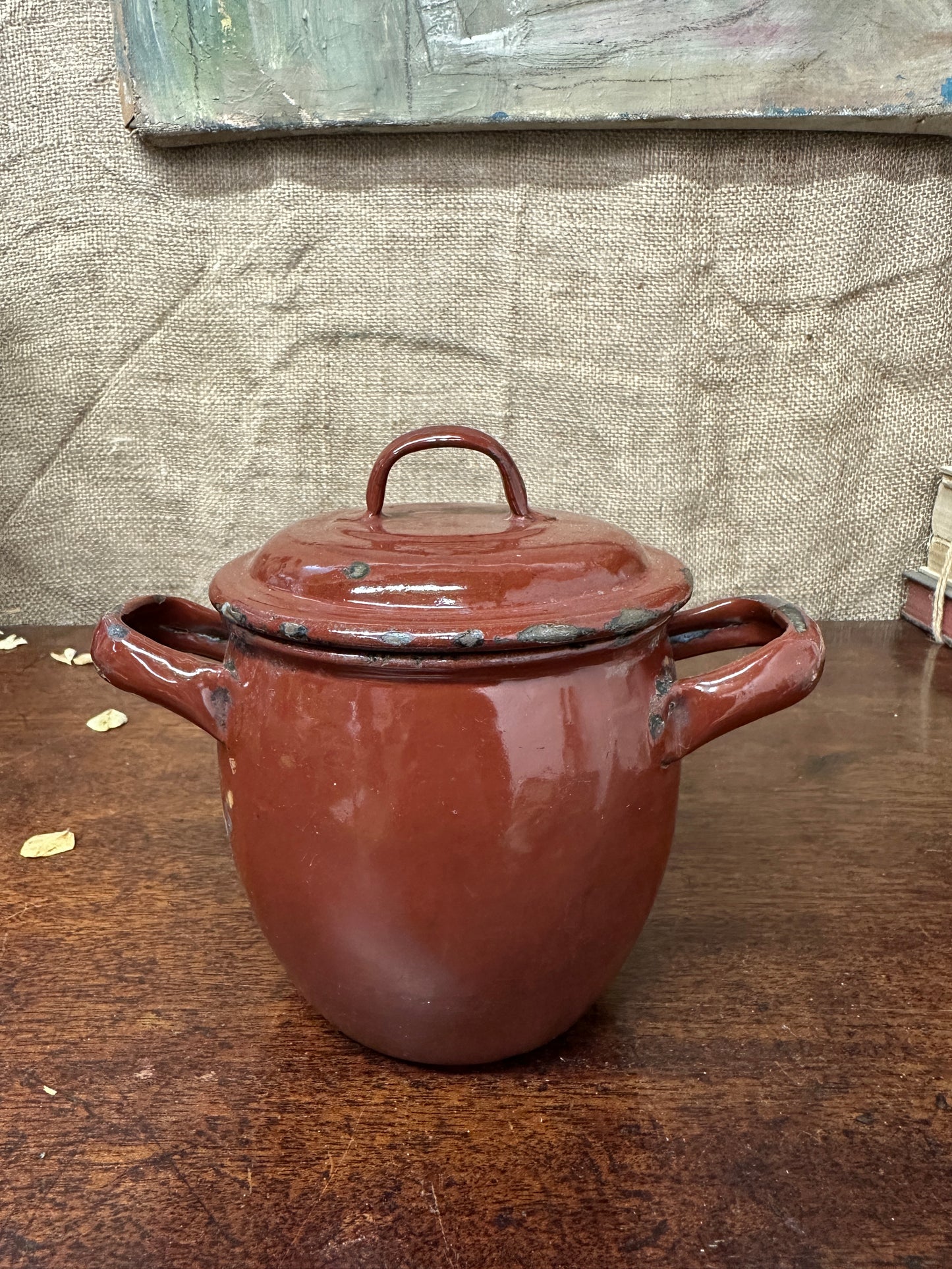 French Red Enamel Lidded Pot