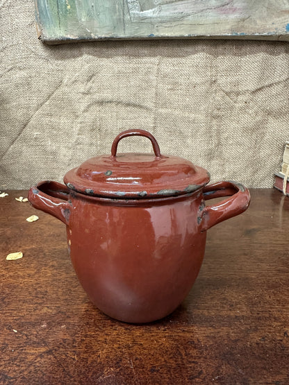 French Red Enamel Lidded Pot