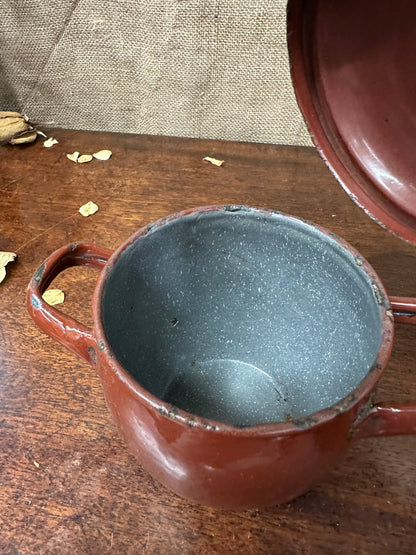 French Red Enamel Lidded Pot