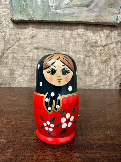Vintage Red Russian Stacking Dolls, Nesting Dolls