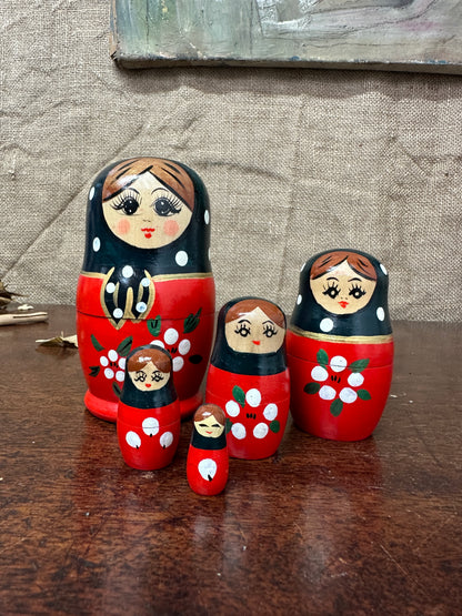 Vintage Red Russian Stacking Dolls, Nesting Dolls