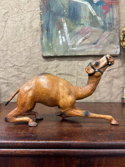 Mid Century Leather Camel Figure Small