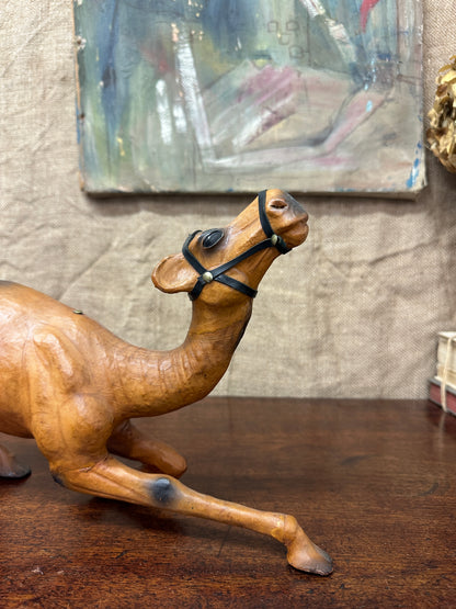 Mid Century Leather Camel Figure Small