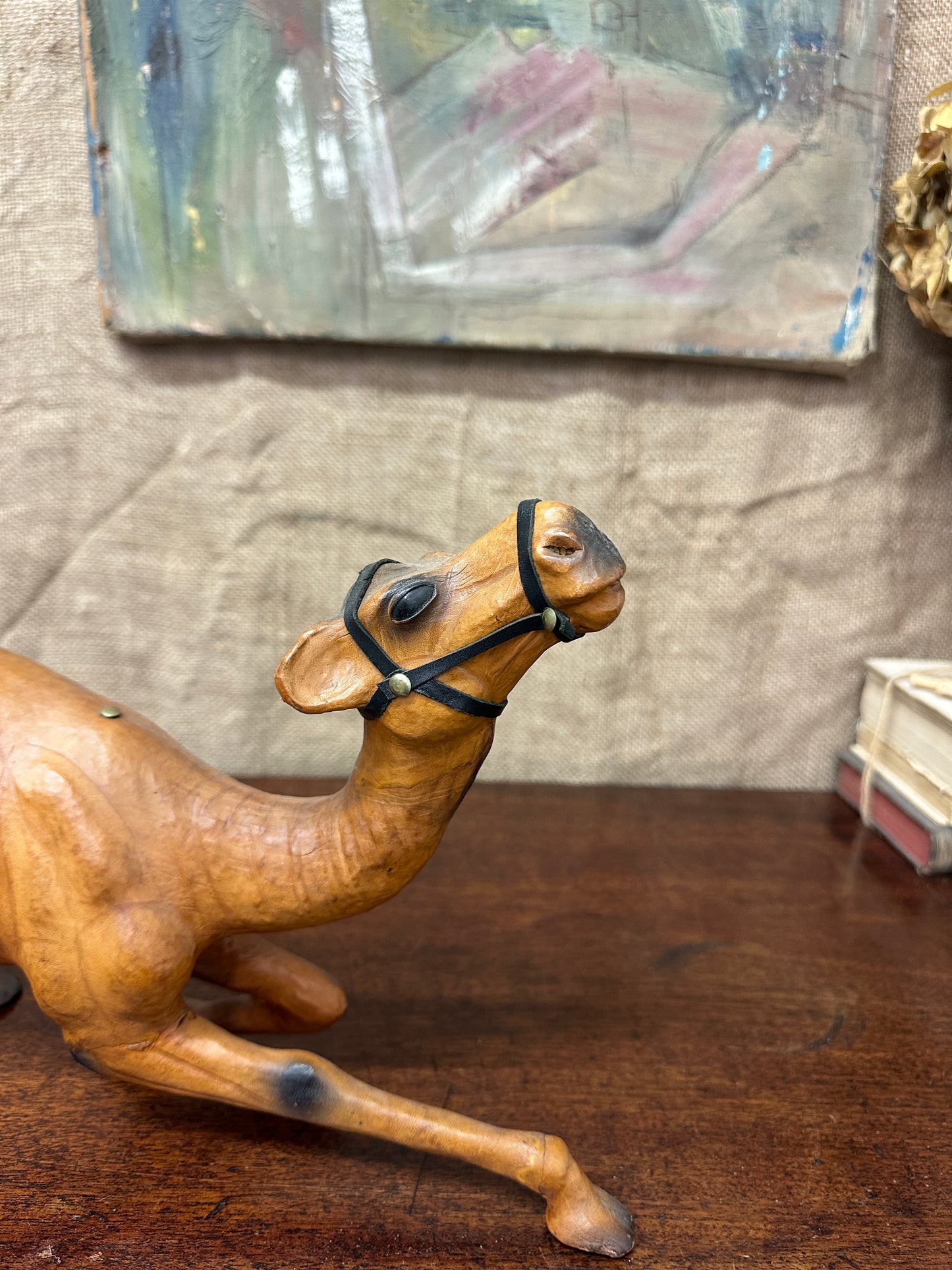 Mid Century Leather Camel Figure Small