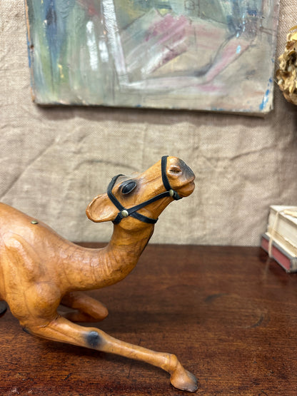 Mid Century Leather Camel Figure Small