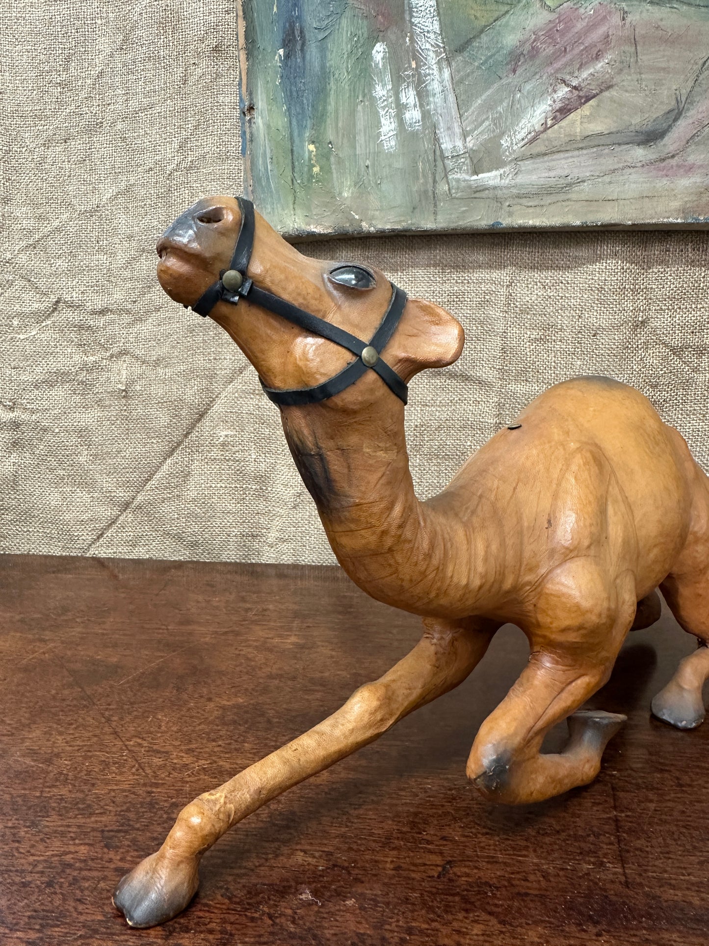 Mid Century Leather Camel Figure Small