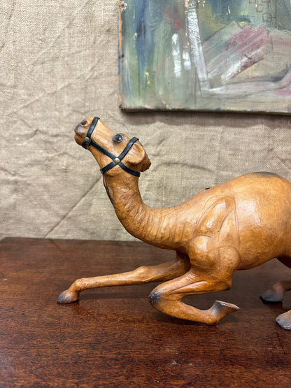 Mid Century Leather Camel Figure Small