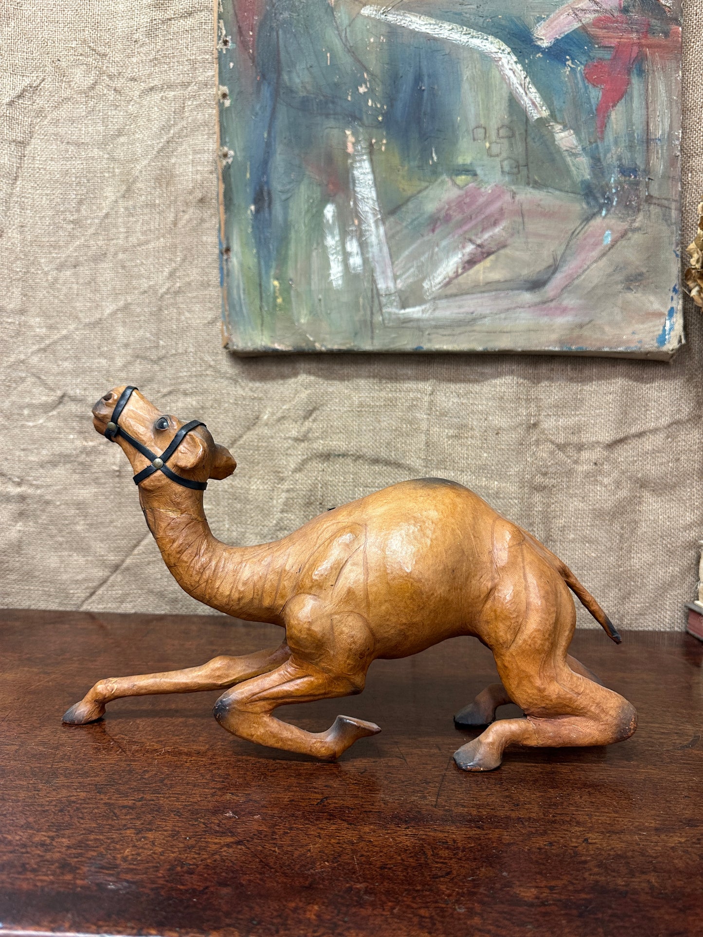 Mid Century Leather Camel Figure Small