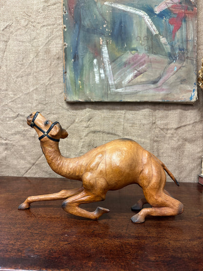 Mid Century Leather Camel Figure Small