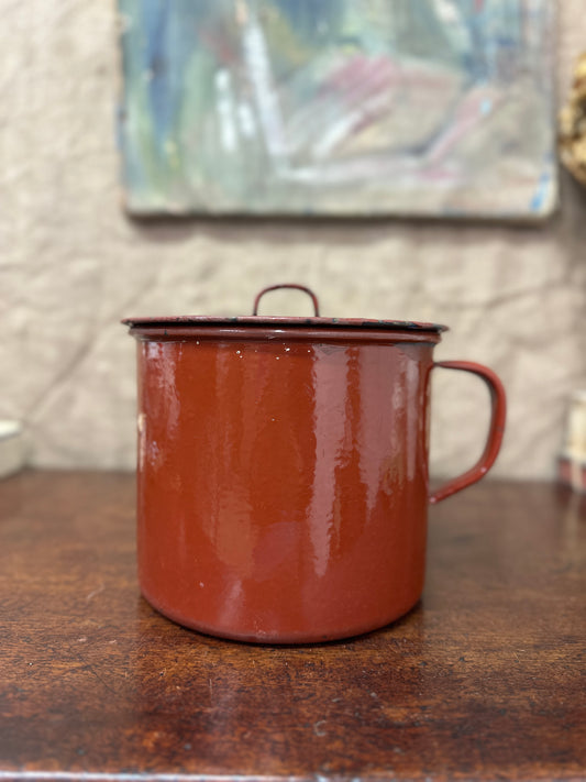 French Red Enamel Lidded Saucepan