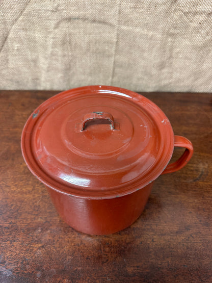 French Red Enamel Lidded Saucepan