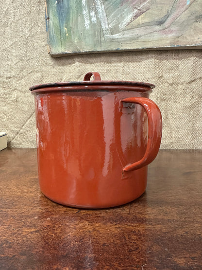 French Red Enamel Lidded Saucepan