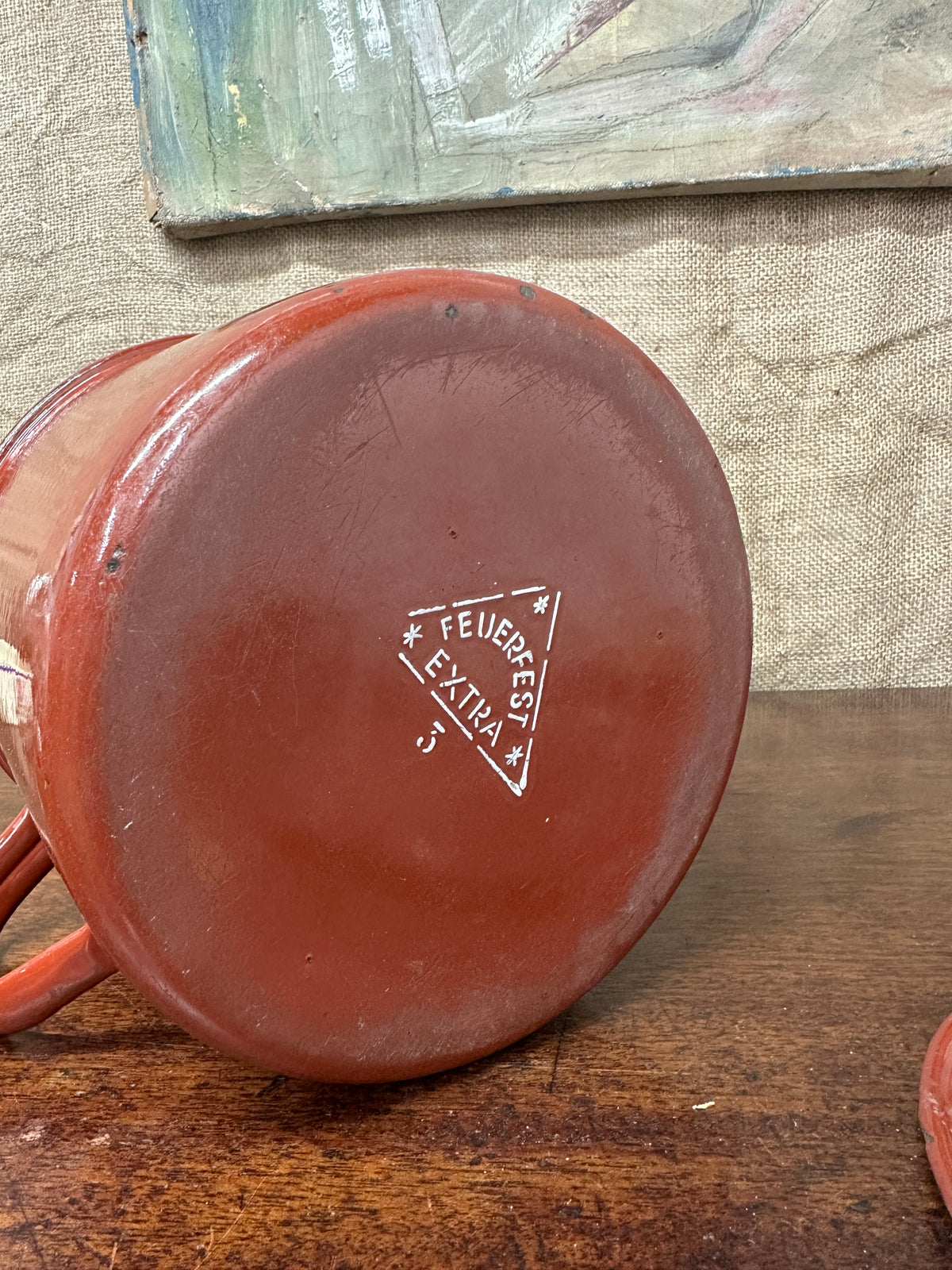 French Red Enamel Lidded Saucepan