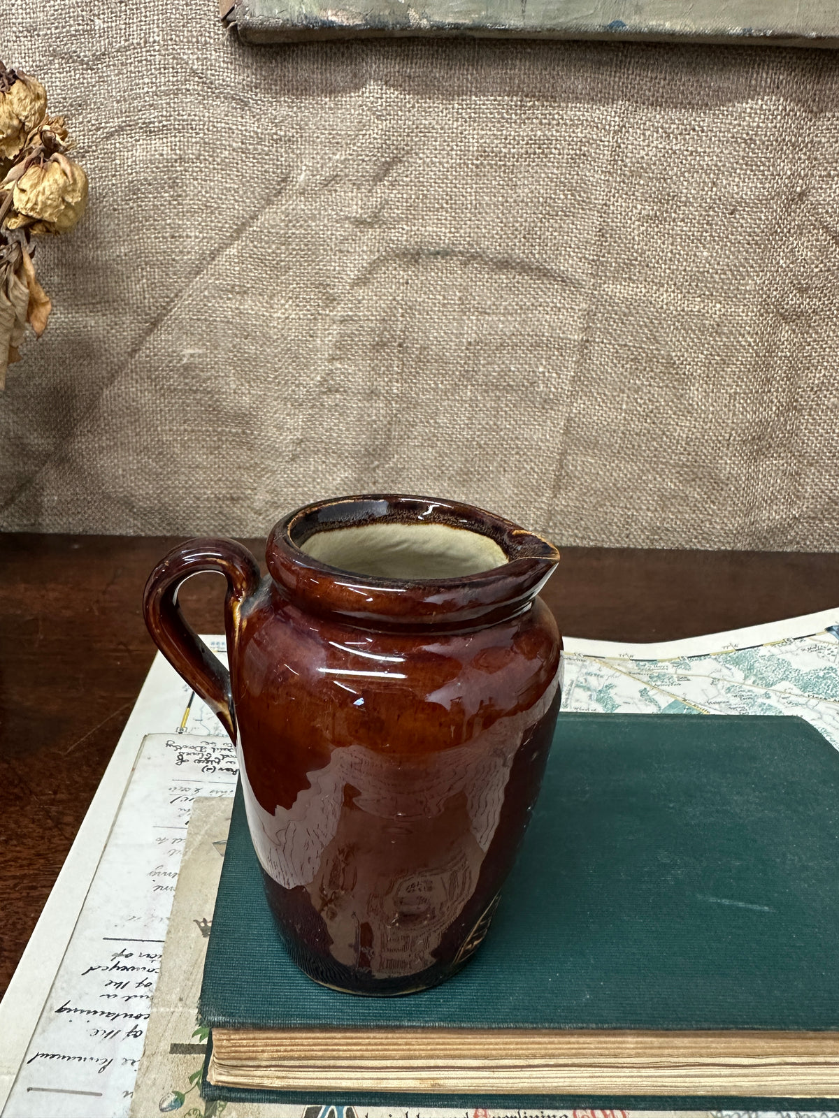 Glazed Brown Stoneware Cream Jug