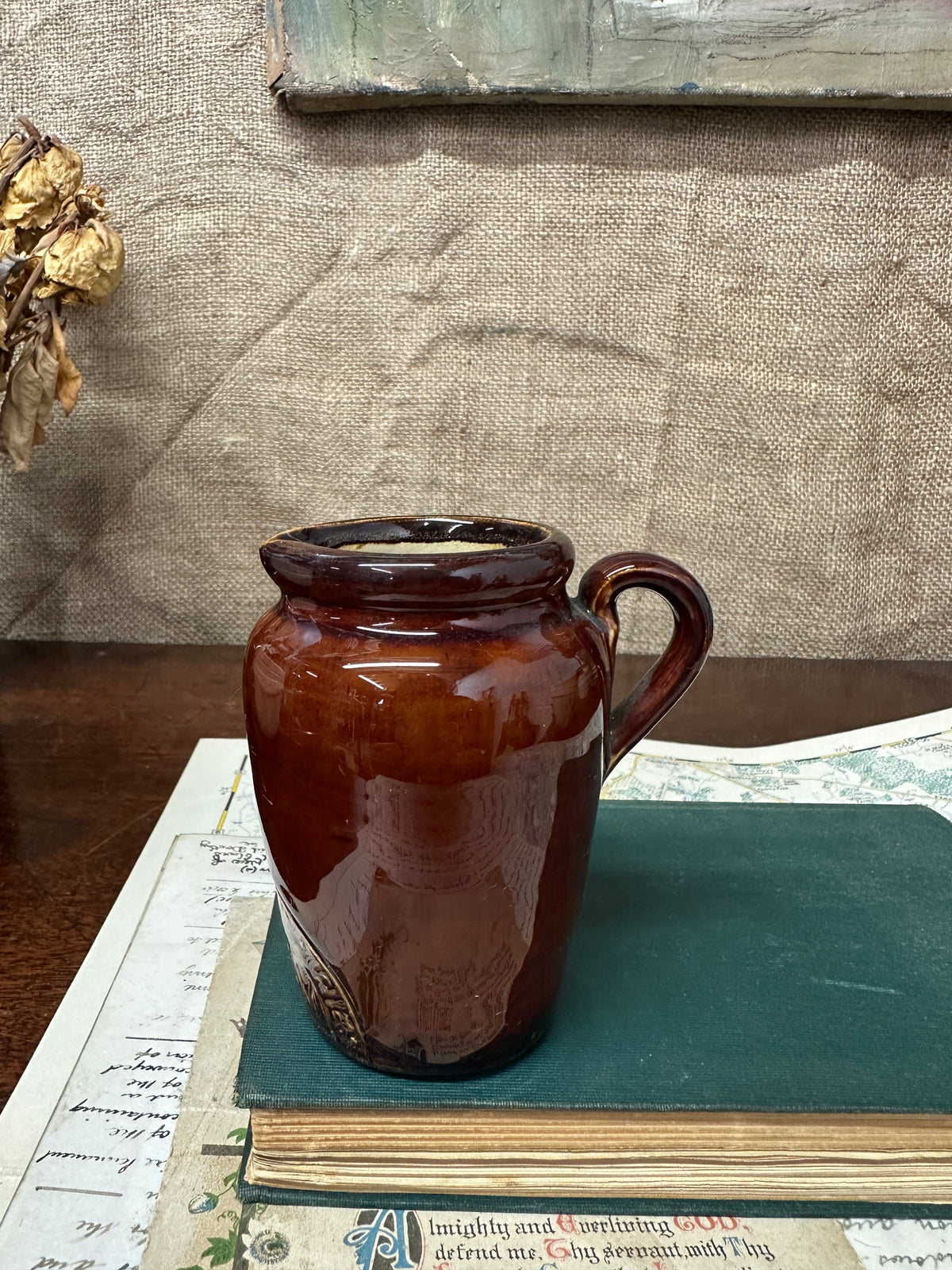 Glazed Brown Stoneware Cream Jug