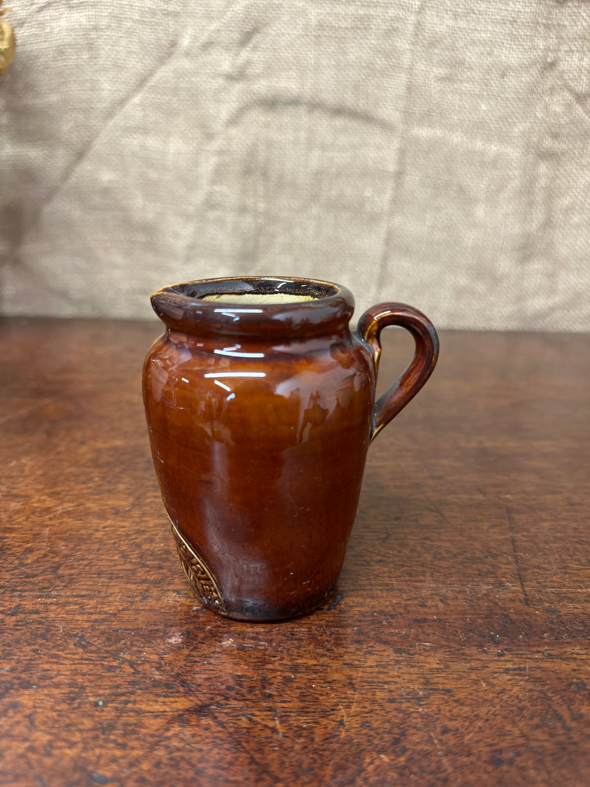 Glazed Brown Stoneware Cream Jug