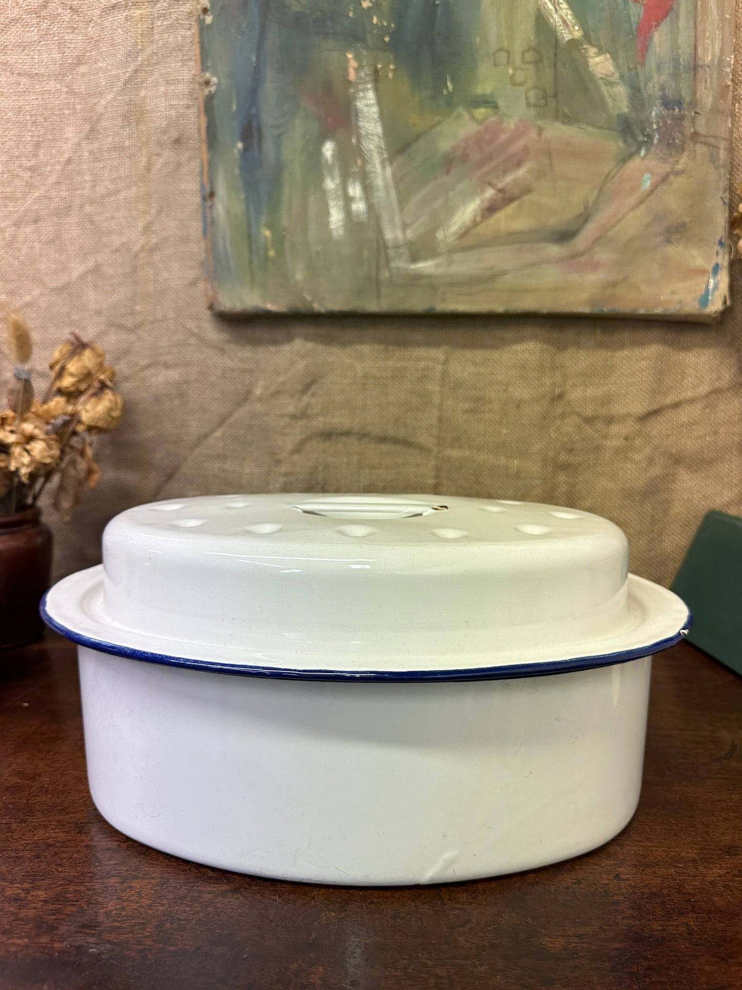 Vintage White Oval Roasting Dish