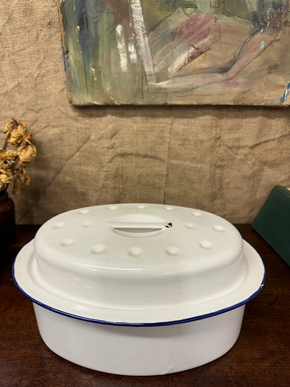 Vintage White Oval Roasting Dish