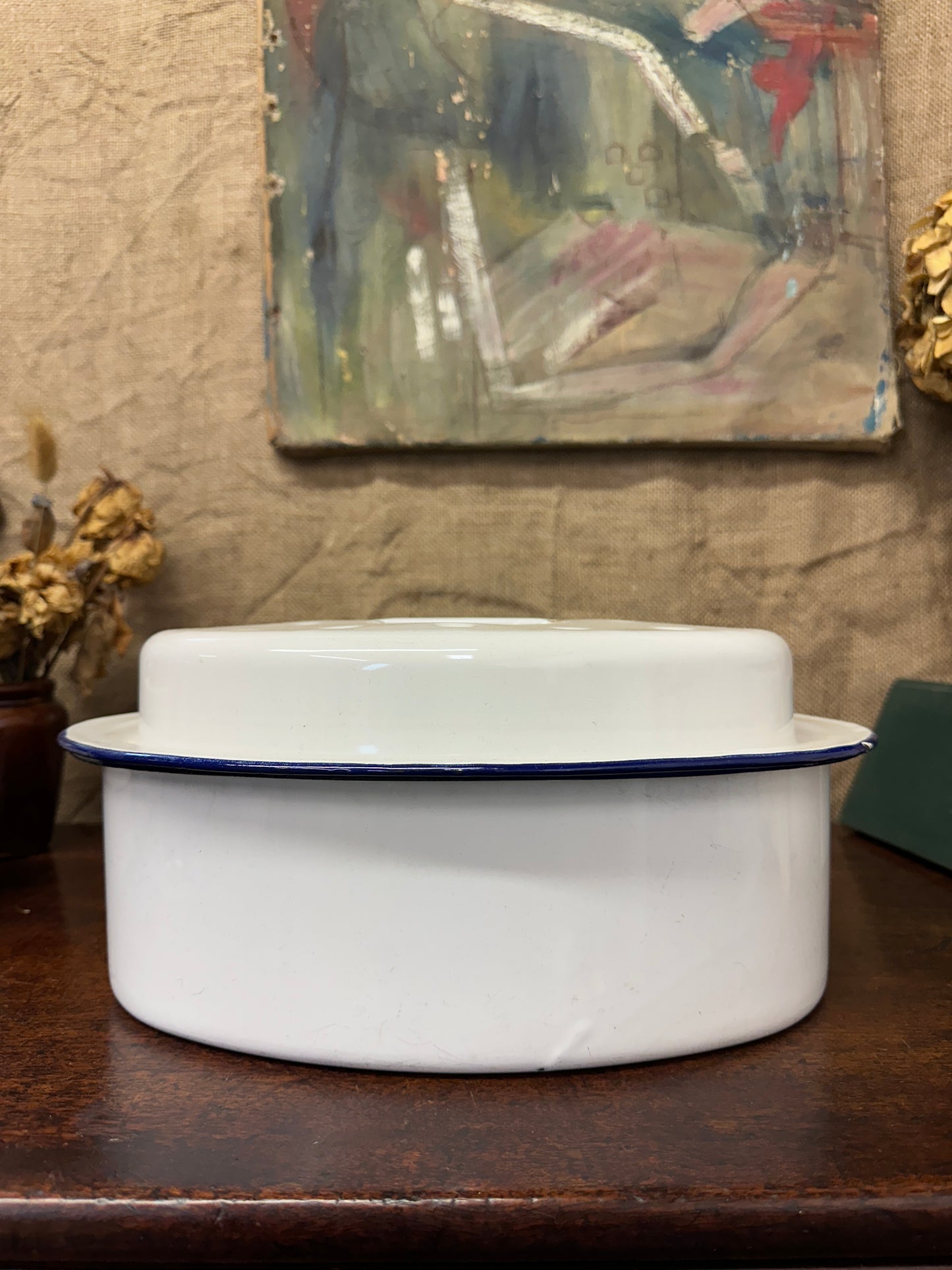 Vintage White Oval Roasting Dish