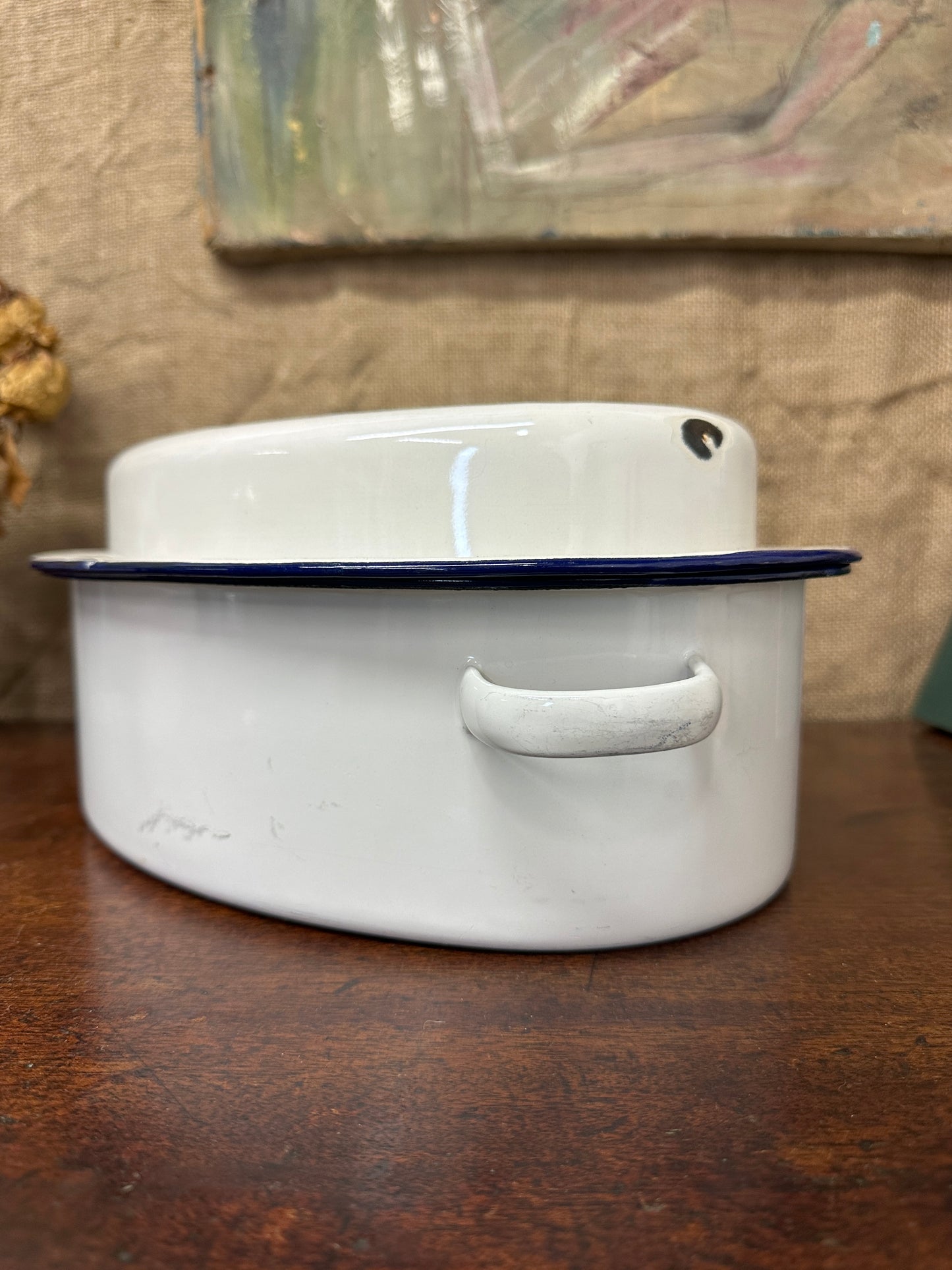 Vintage White Oval Roasting Dish